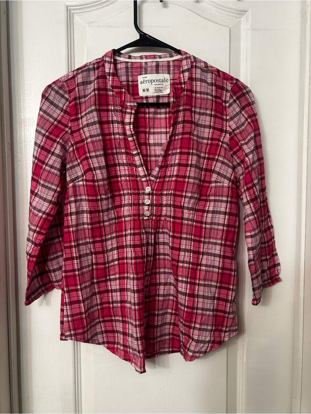 Y2K Aeropostale Pink Plaid Button-Front Womens Top 100% cotton